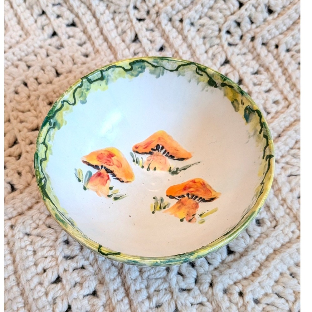Empty Bowls Artisan Pottery Mushroom Hand Painted Ceramic Bowl White Cute Retro
